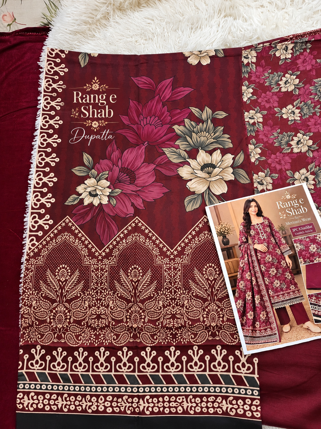 🌙✨ Rang-e-Shab – Premium 3PC Khaddar Unstitched Suit 🌸🖤 | Merium’s Wear 👗💫