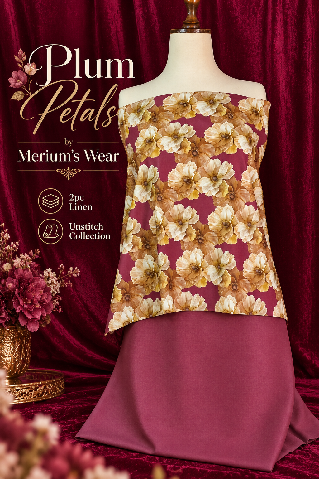Plum Petals – 2PC Floral Linen Suit 🌷✨ | Merium’s Wear 🤍👗