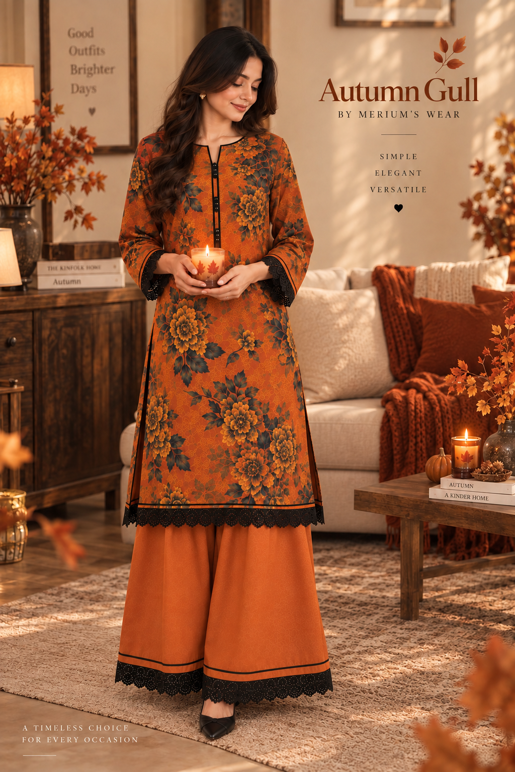 🍂 Autumn Gull – By Merium’s Wear 🧡🖤 Unstitched 2PC Linen Collection