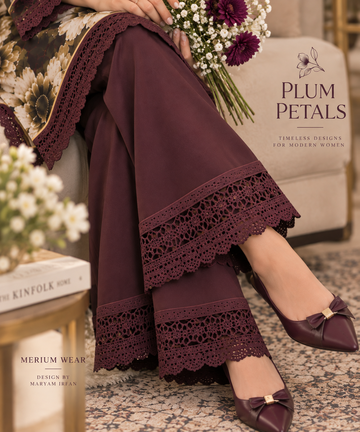 Plum Petals – 2PC Floral Linen Suit 🌷✨ | Merium’s Wear 🤍👗