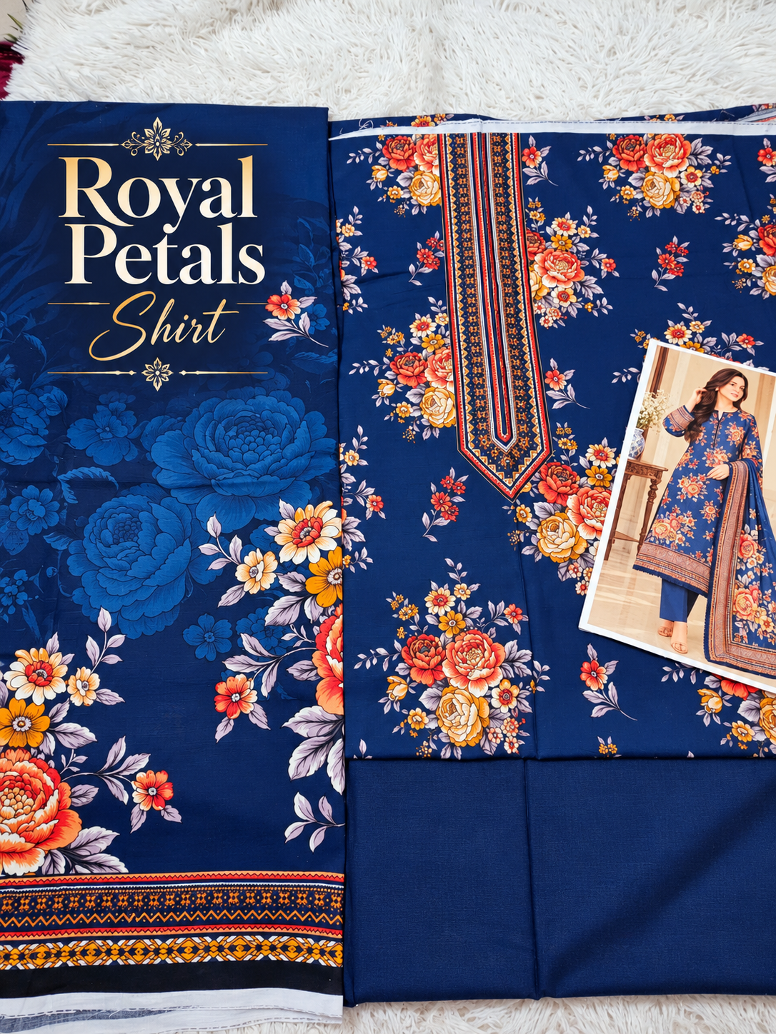 🌸 Royal Petals – 3PC Khaddar Unstitched Suit | Merium’s Wear 💙✨