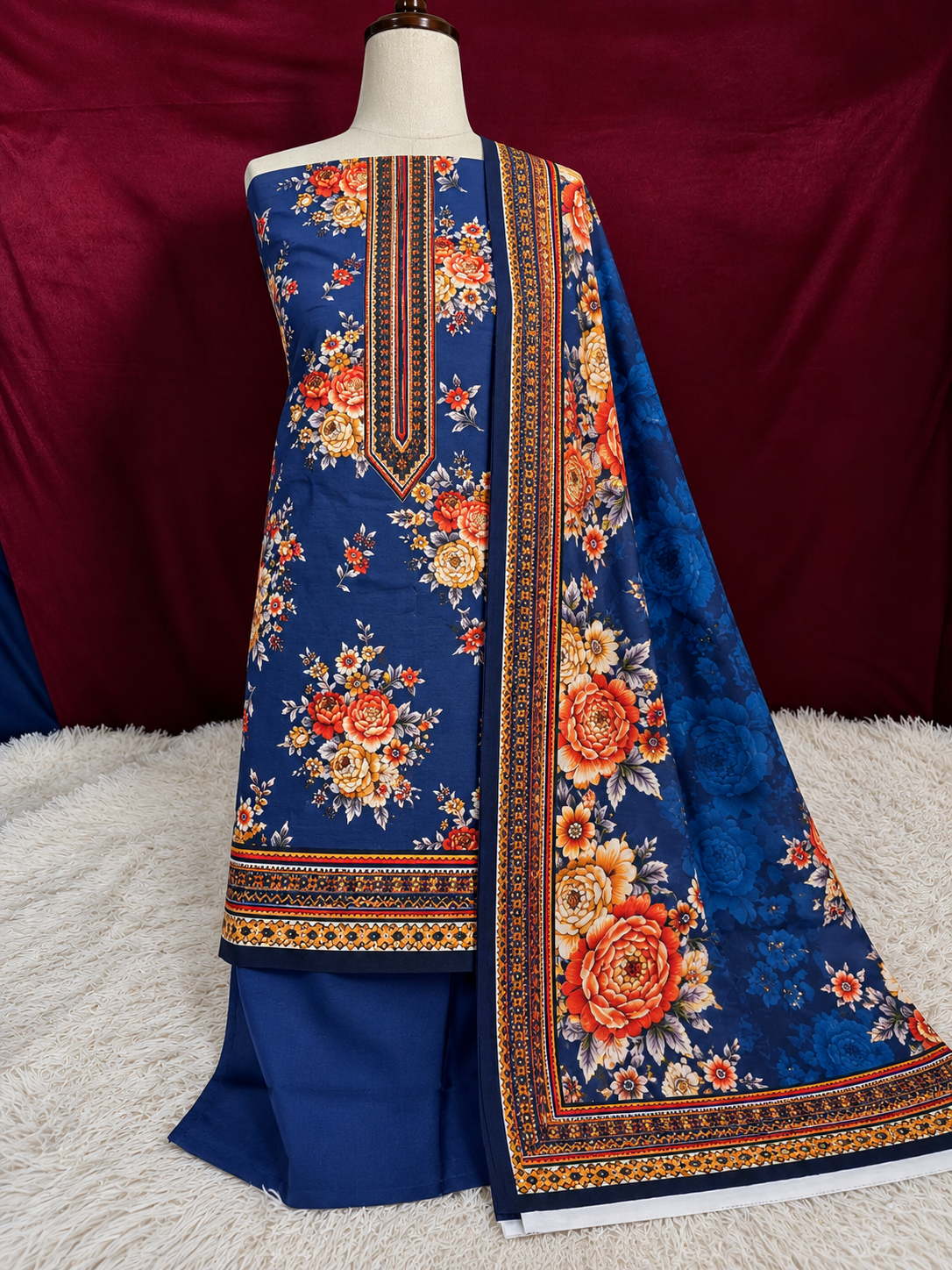 🌸 Royal Petals – 3PC Khaddar Unstitched Suit | Merium’s Wear 💙✨