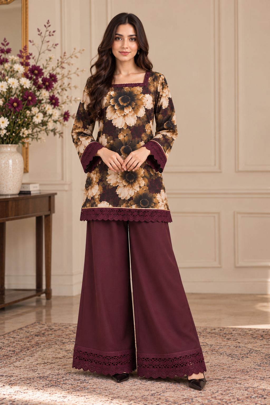 Plum Petals – 2PC Floral Linen Suit 🌷✨ | Merium’s Wear 🤍👗