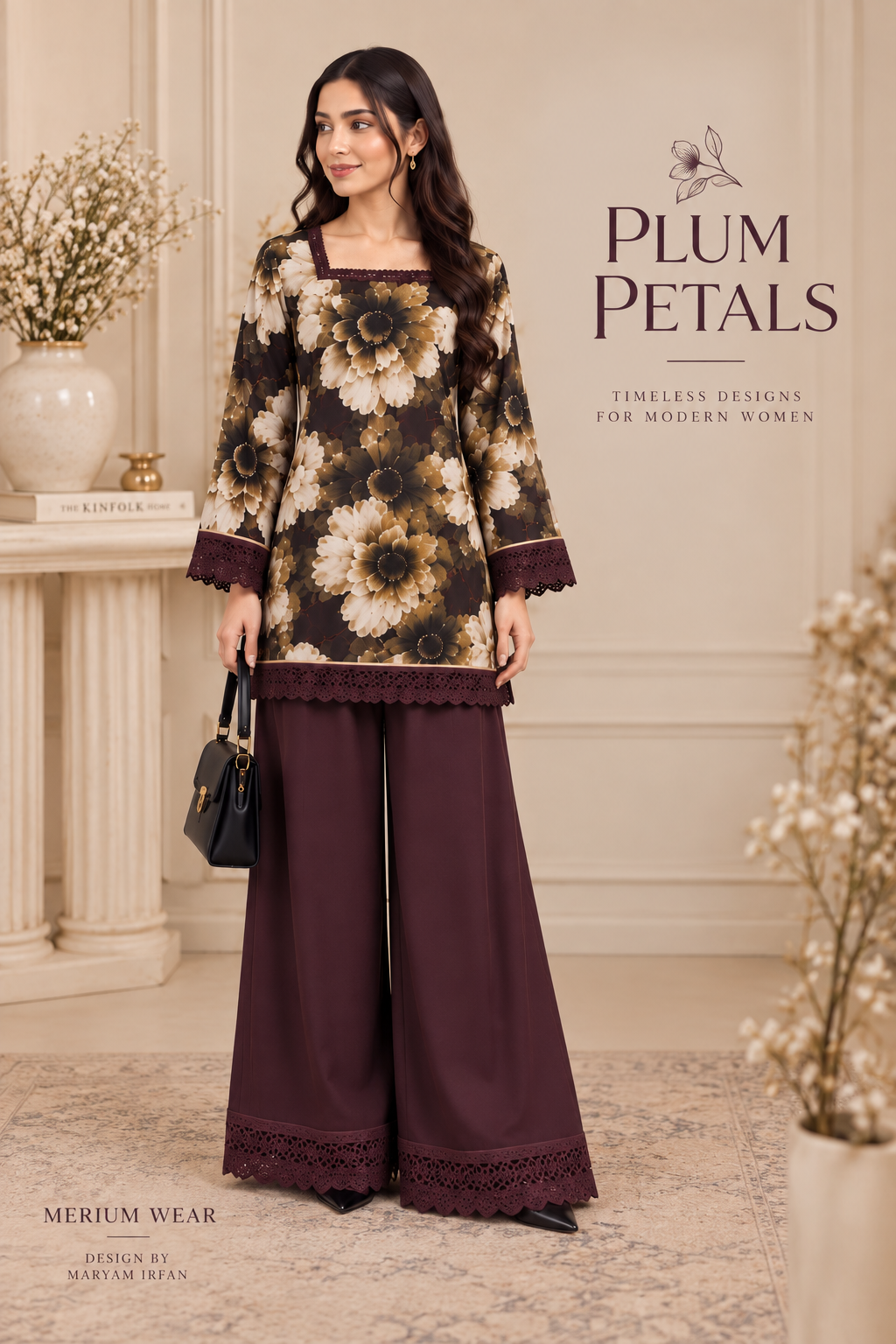 Plum Petals – 2PC Floral Linen Suit 🌷✨ | Merium’s Wear 🤍👗