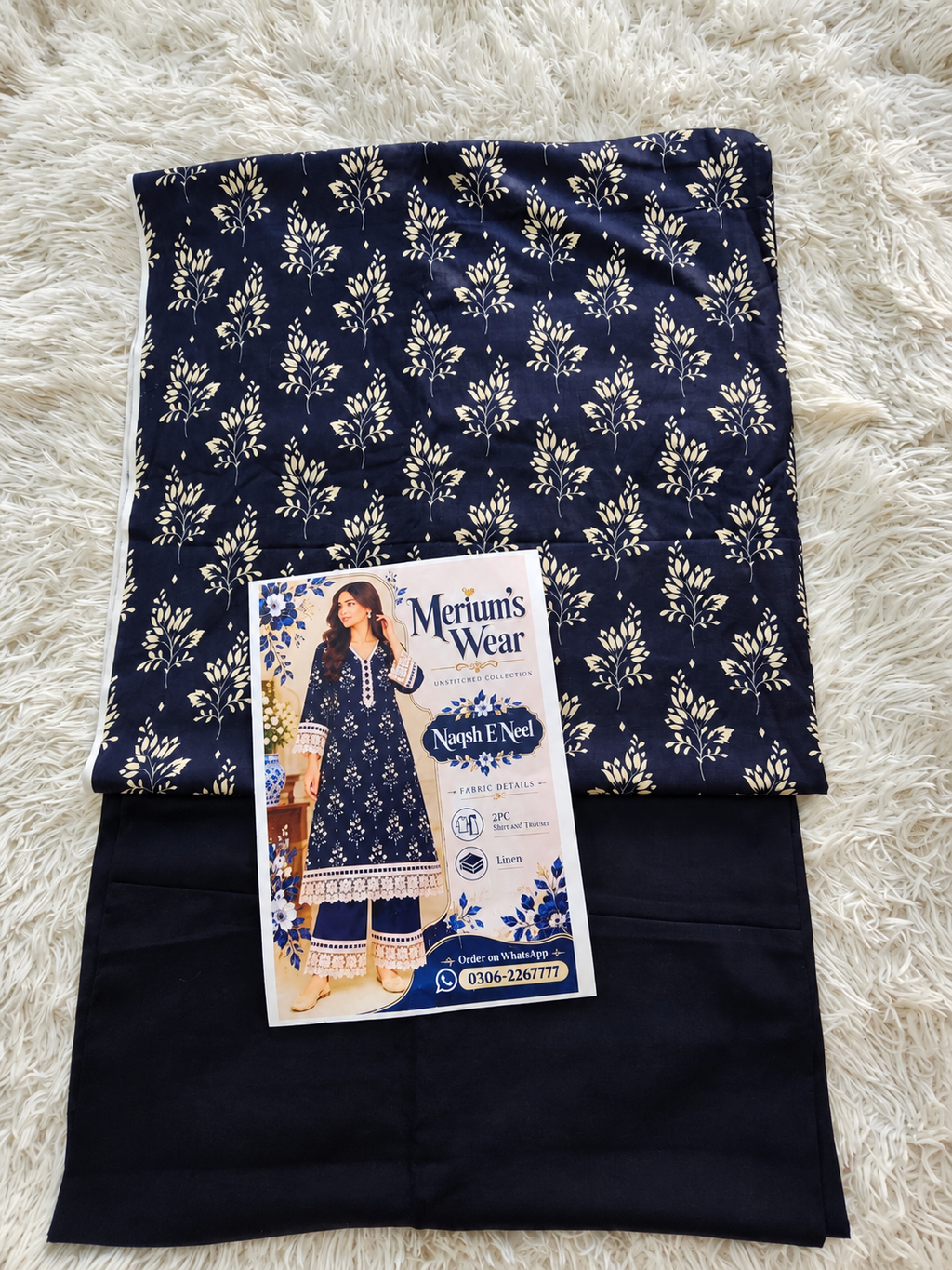 💙 Naqsh E Neel – 2PC Linen Unstitched Collection | Merium’s Wear ✨
