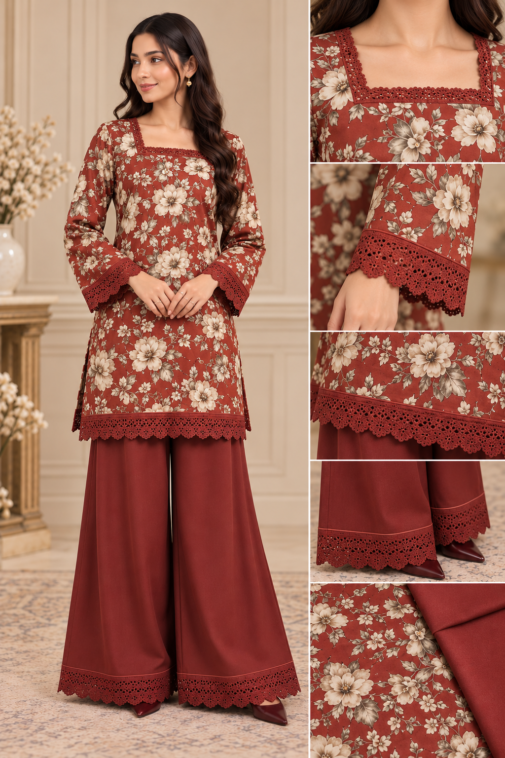 🍂 Rust Bloom – 2PC Printed Linen Shirt & Trouser | Unstitched Collection by Merium’s Wear 🌸