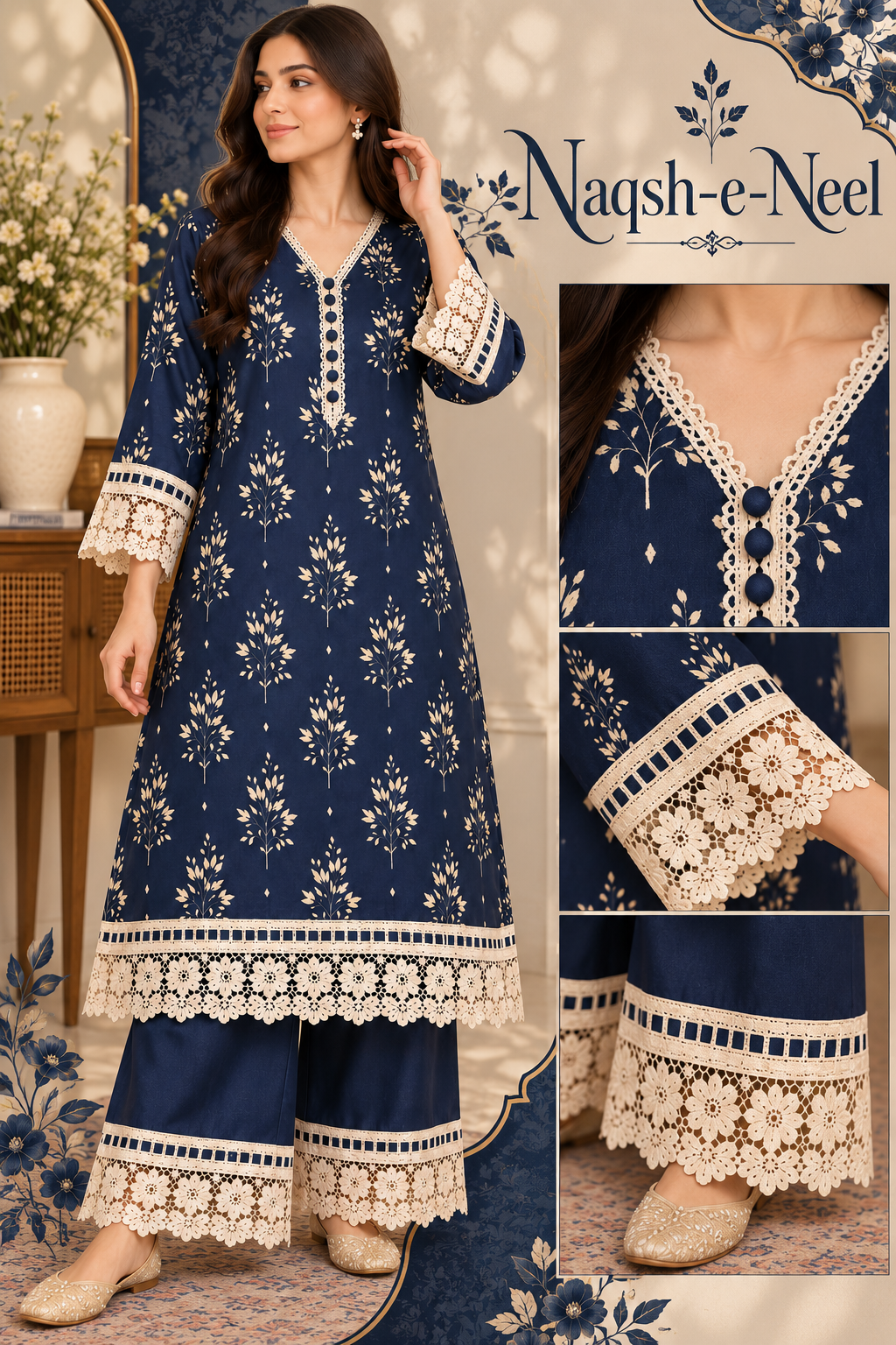 💙 Naqsh E Neel – 2PC Linen Unstitched Collection | Merium’s Wear ✨