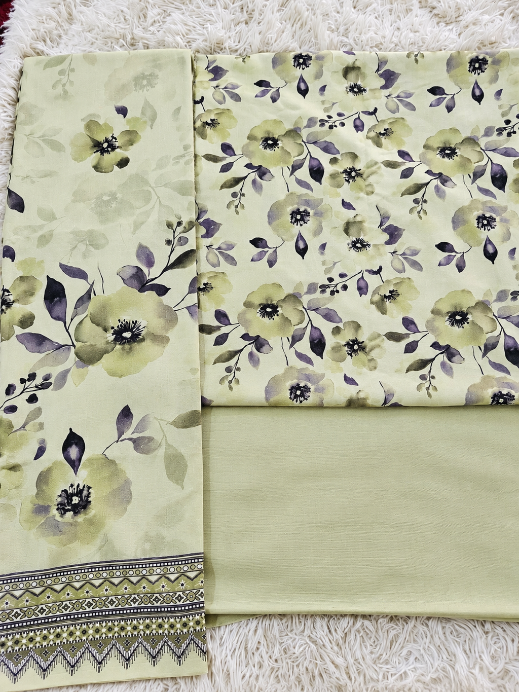 🌿✨ Sage Meadows – 3PC Printed Karandi Unstitched Suit 💜🌸 | Merium’s Wear 🤍👗