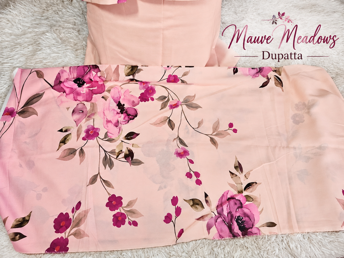 🌸 Mauve Meadows – 3PC Printed Karandi Unstitched Suit | Merium’s Wear 💜